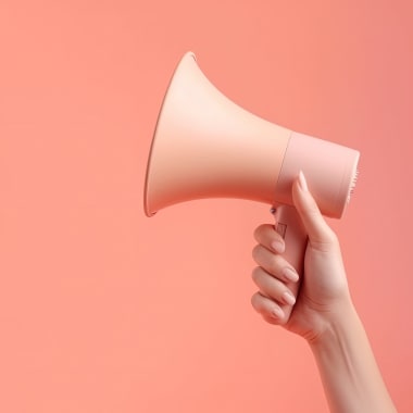 Illustration of hand holding megaphone, marketing and sales cone