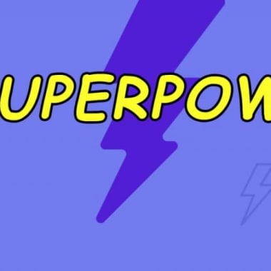 superpower and a thunder on a purple background