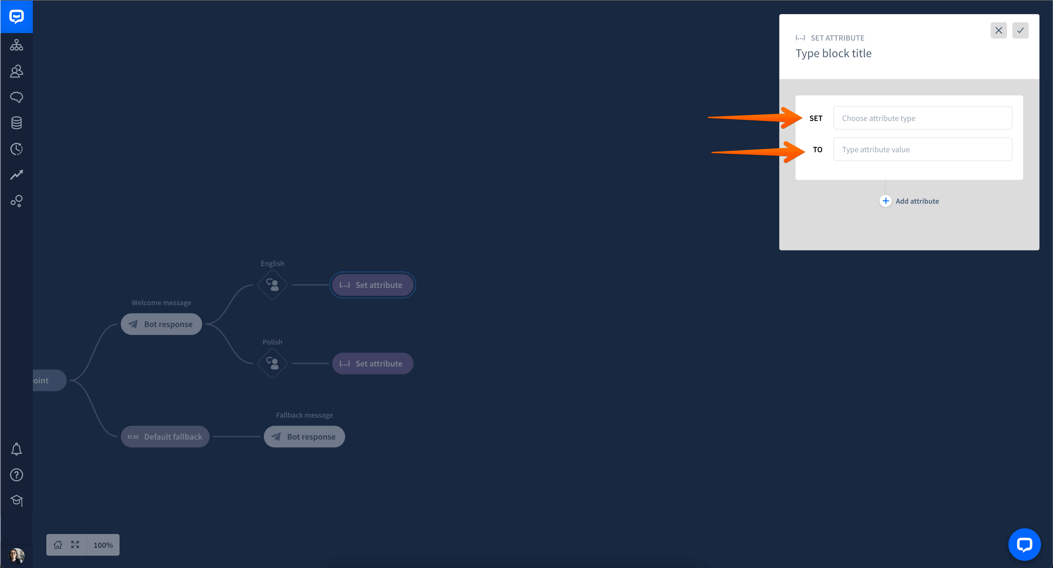 chatbot set attribute action