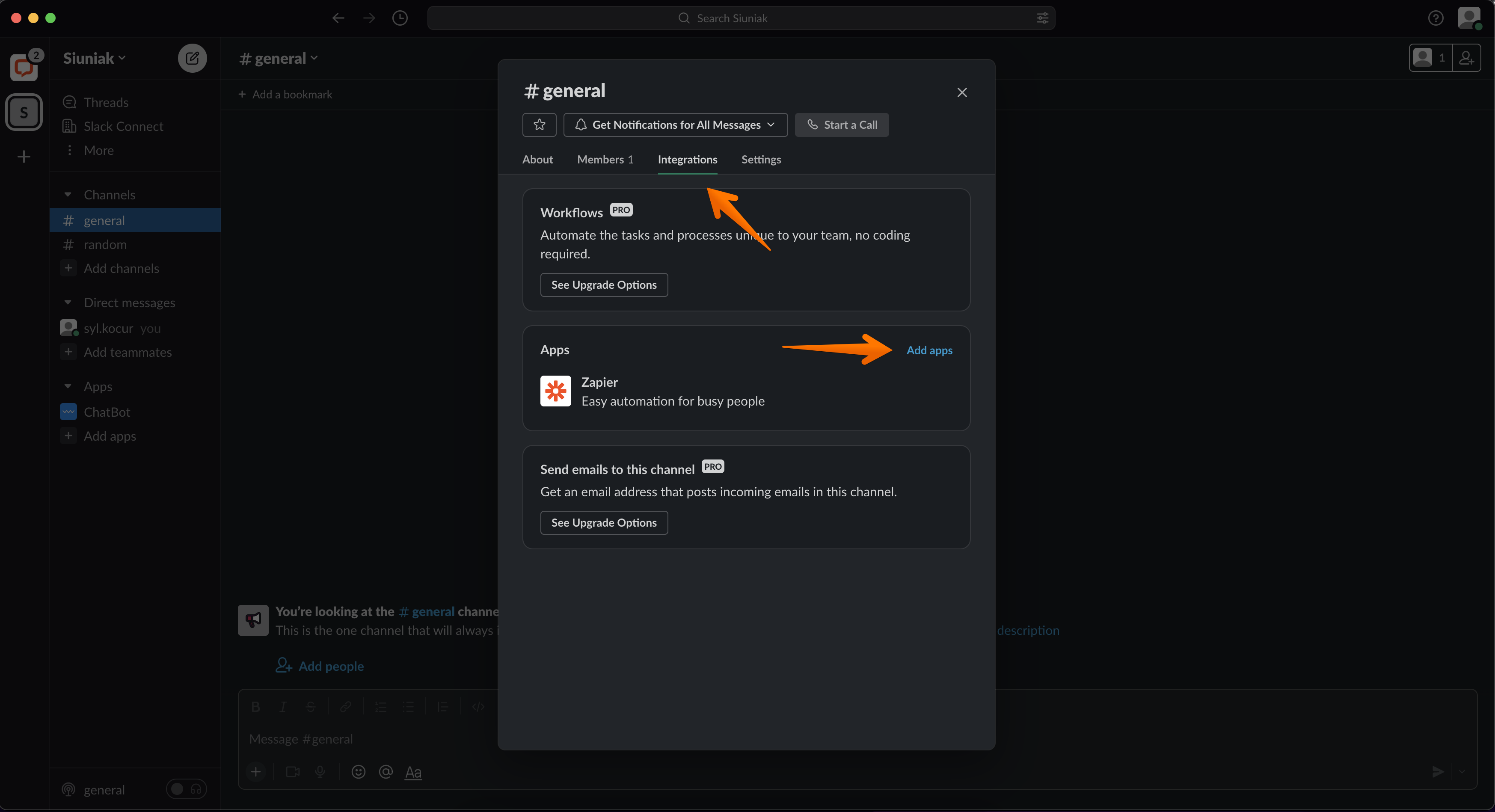 chatbot slack channel integrations