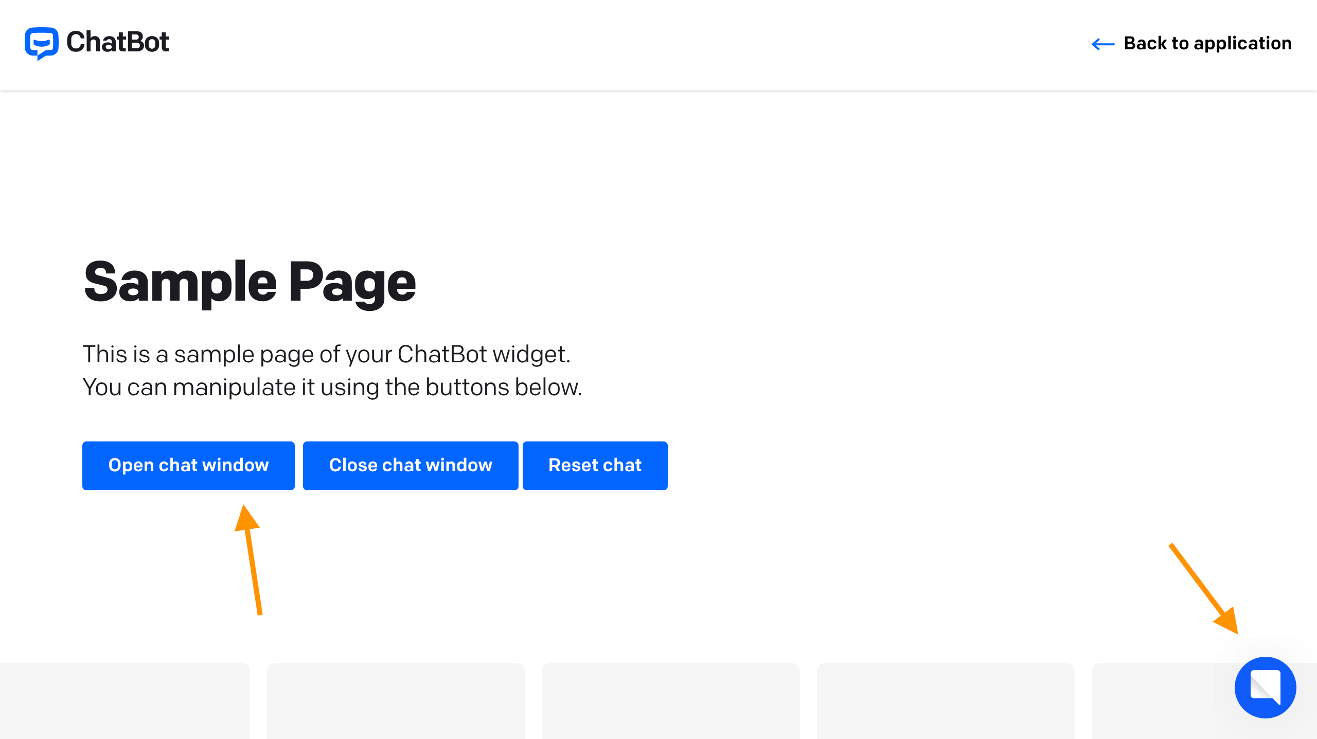 the chat bubble on a sample page