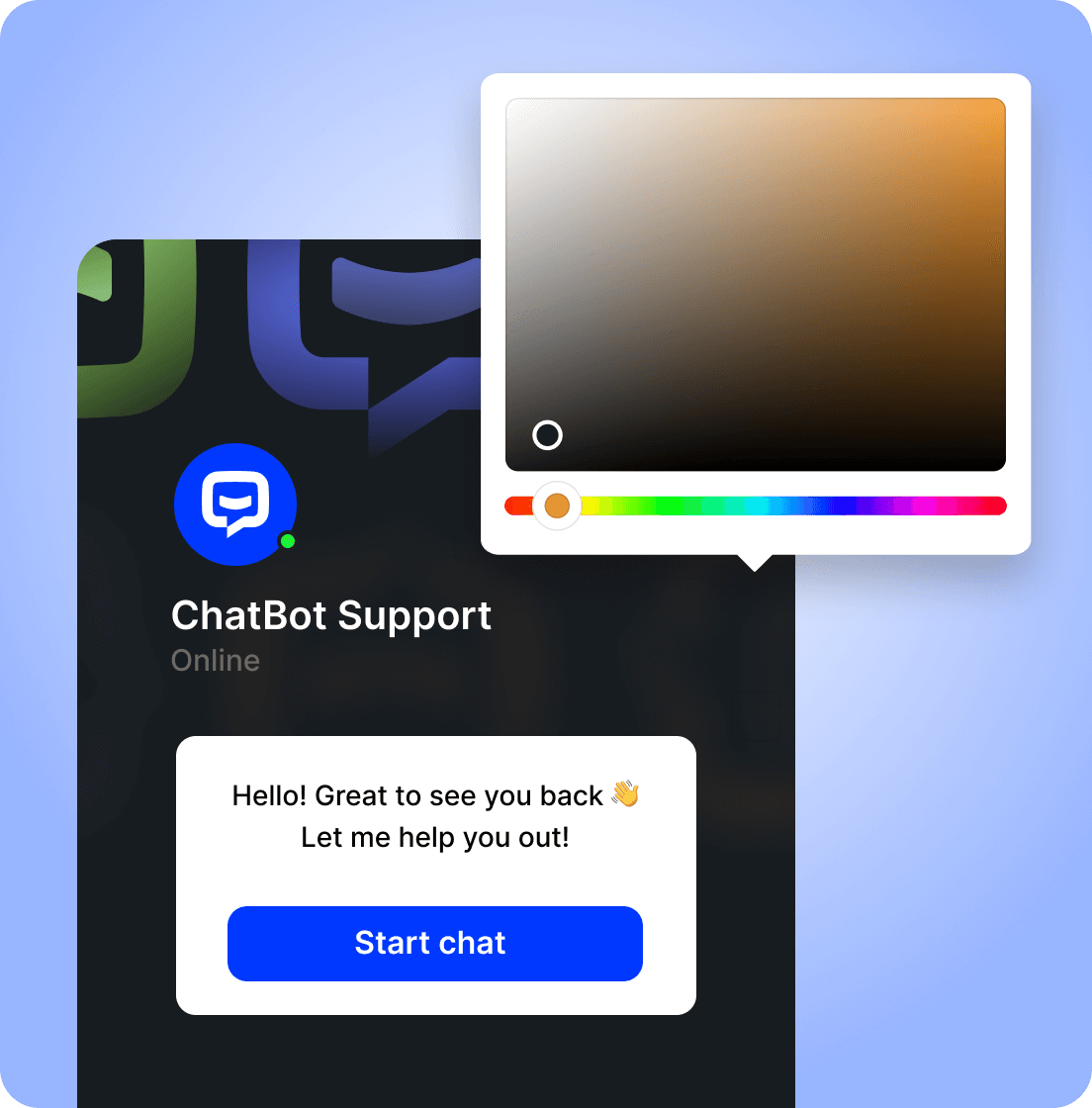 The visualization of AI ChatBot Chat Widget color theme configurator