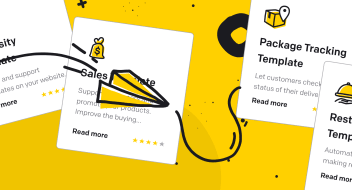 The cards presenting different chatbot templates on a yellow background