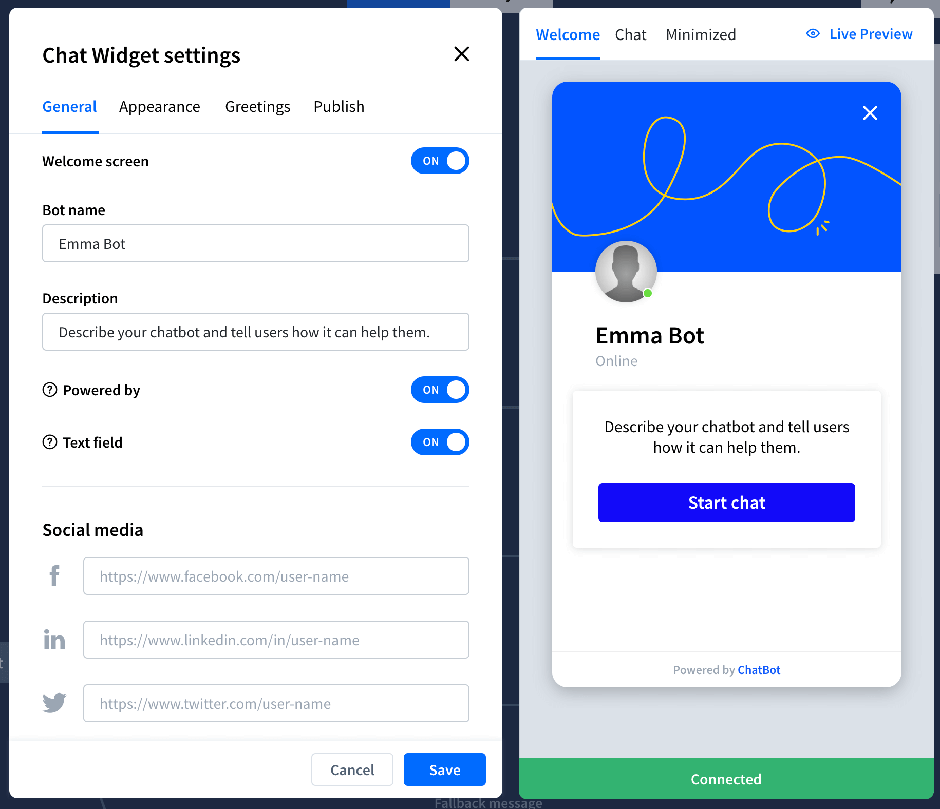 Configure the main features of your chat widget.