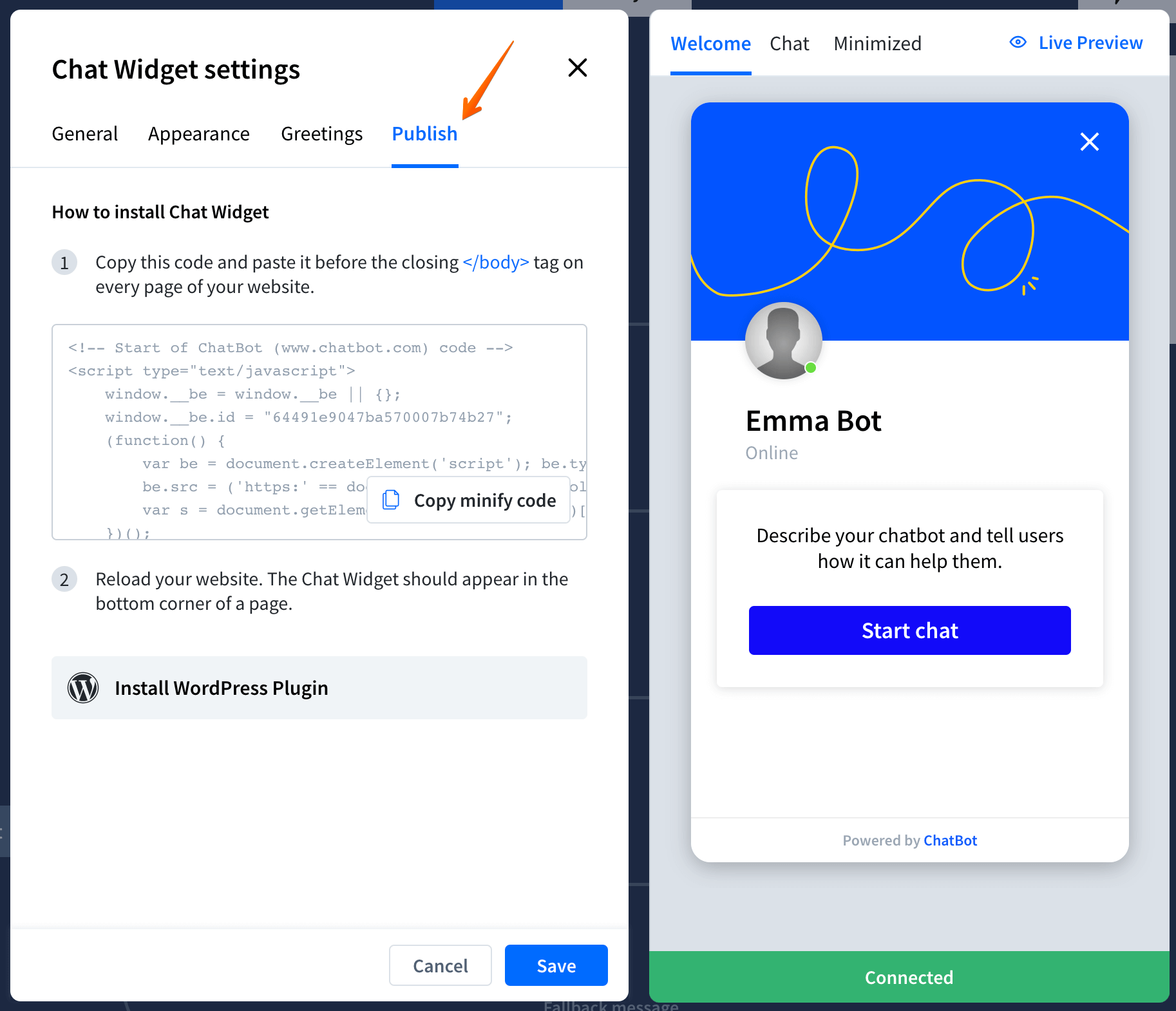 Install ChatBot on your website