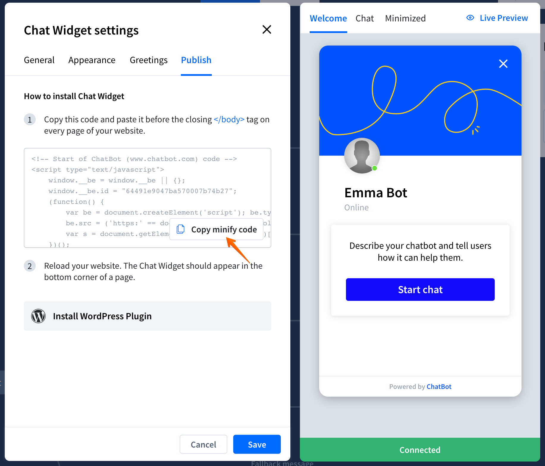 Install ChatBot on your website