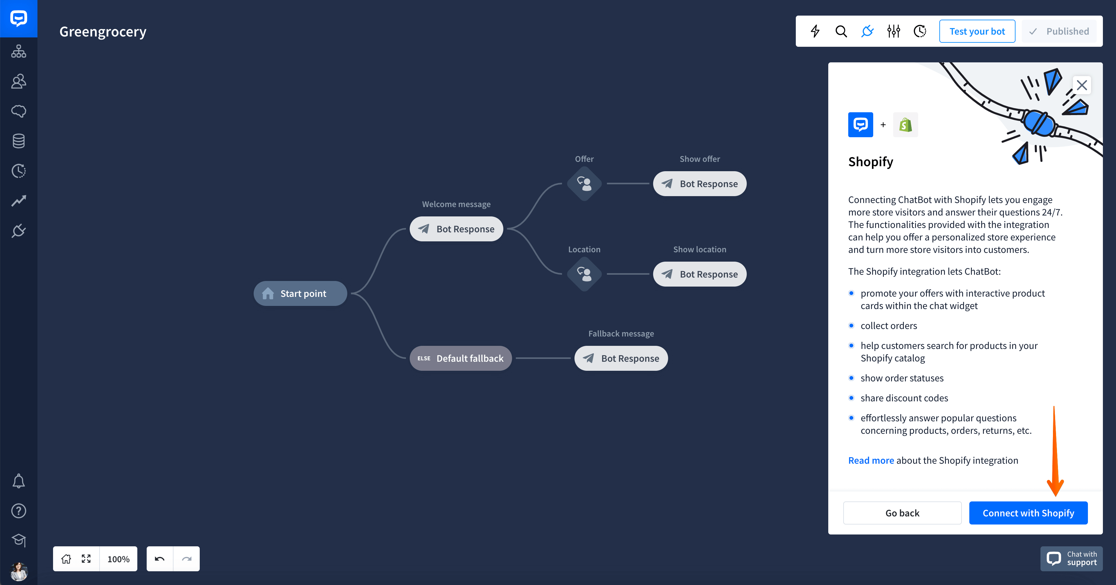 chatbot and shopify installation process