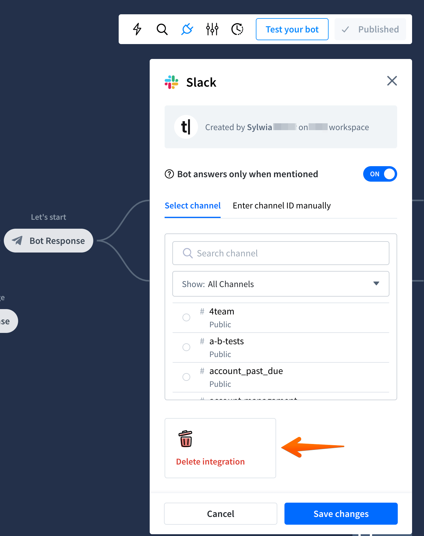 chatbot active integrations slack