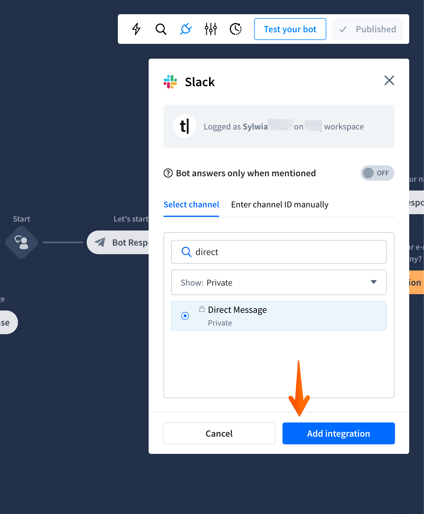 chatbot direct message active integration