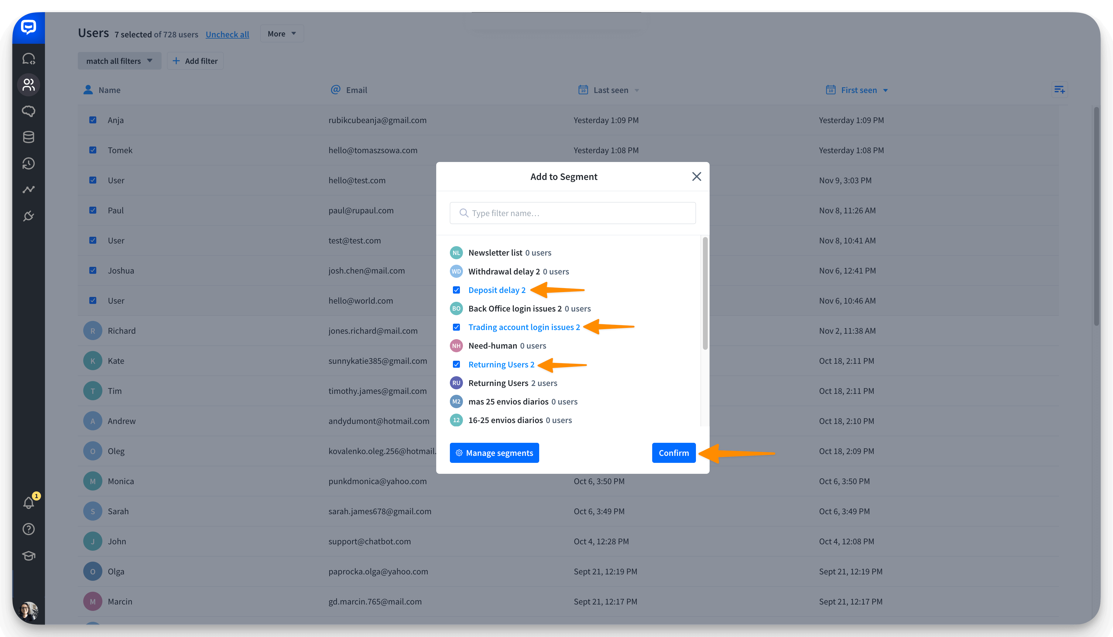 Add users to segments