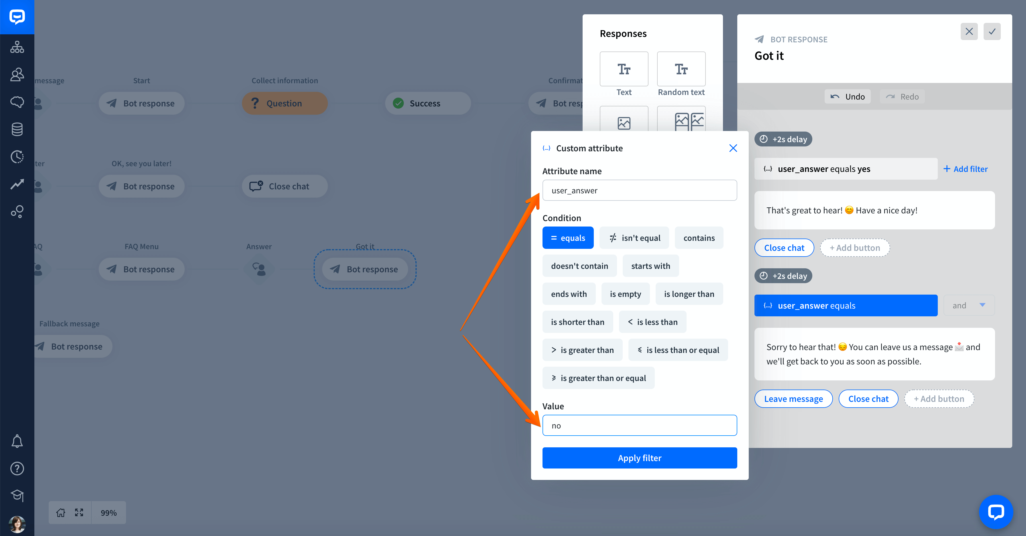 chatbot Yes - No entity