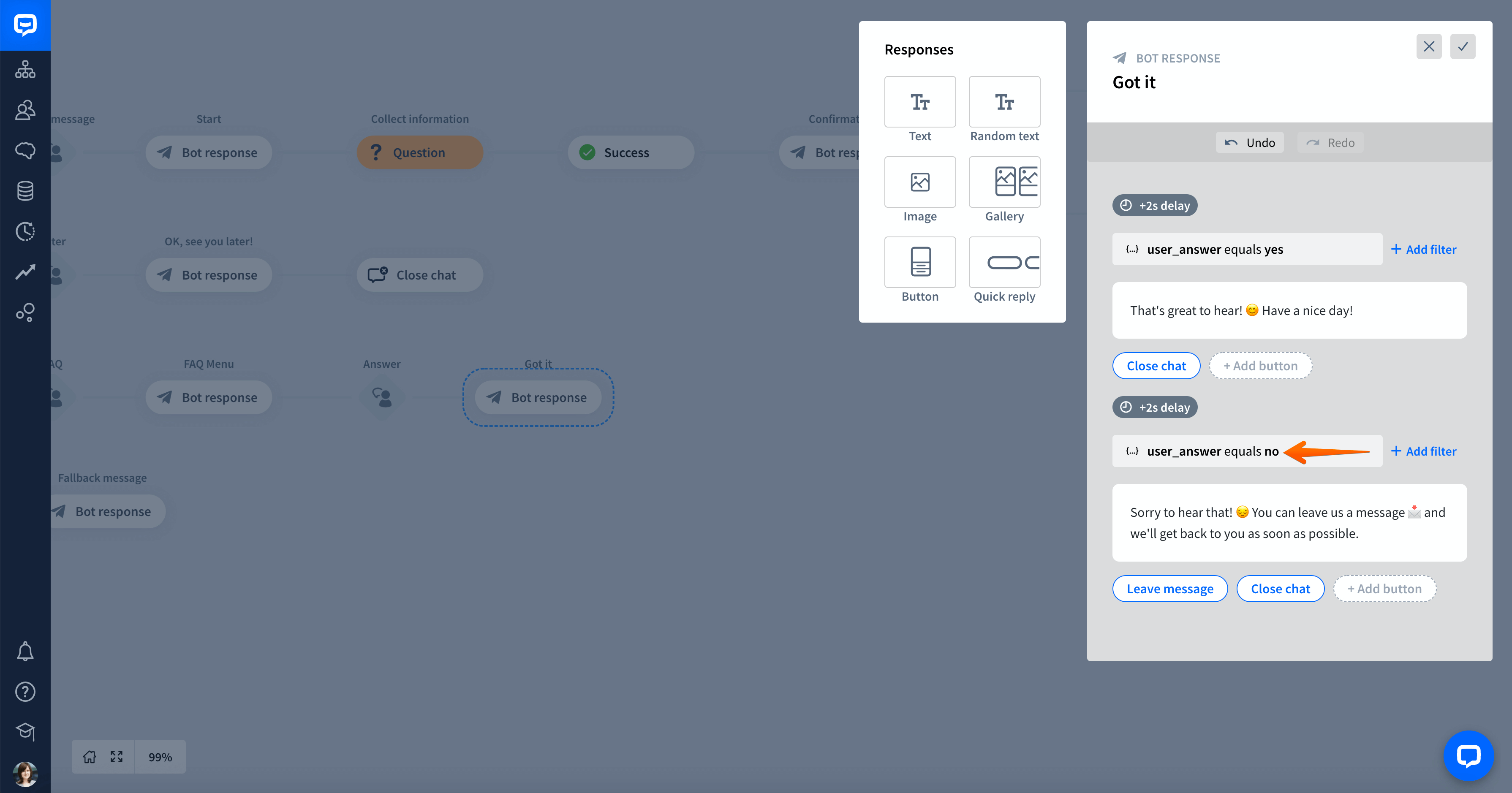 chatbot Yes - No entity