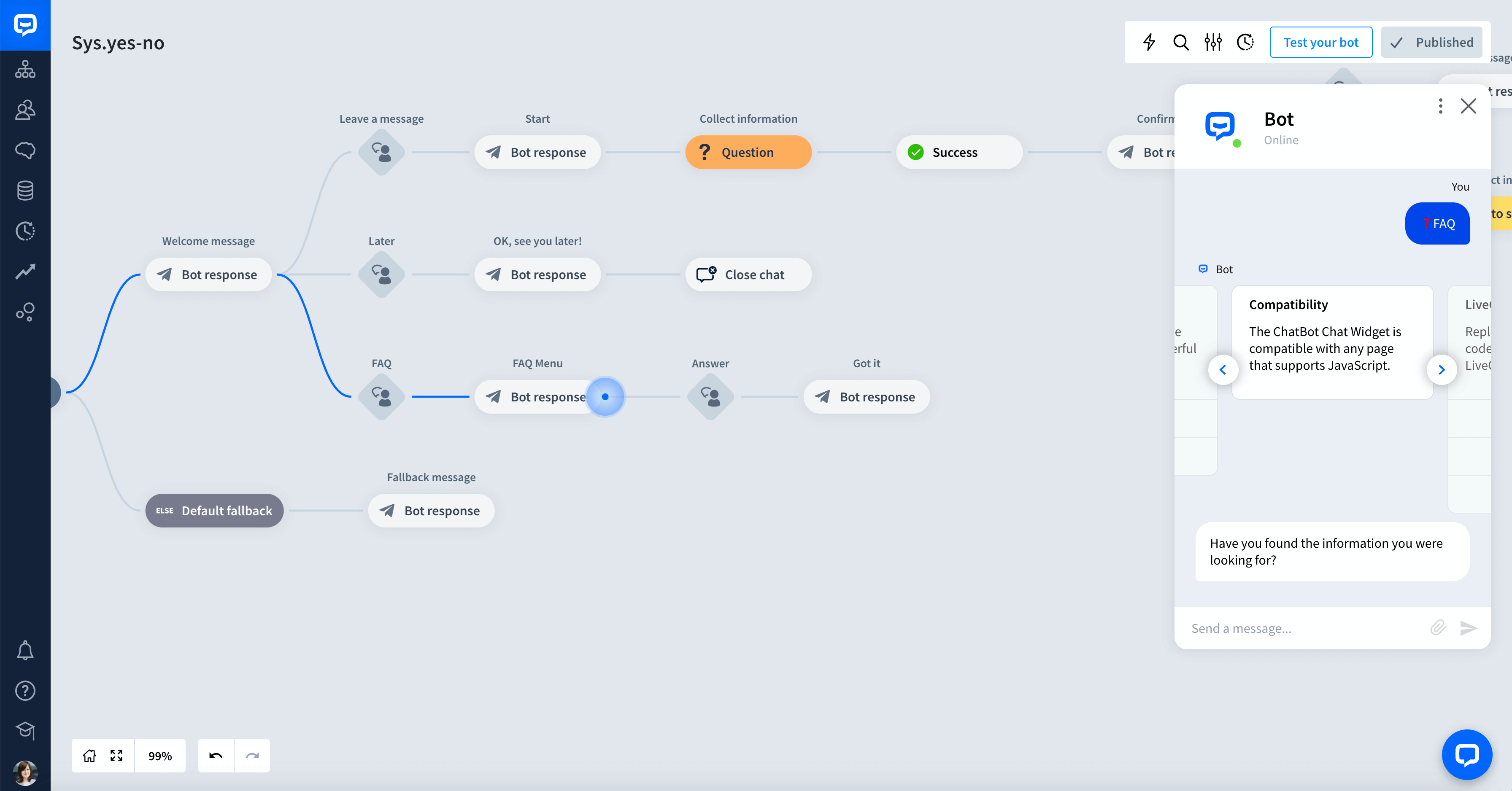 chatbot Yes - No entity