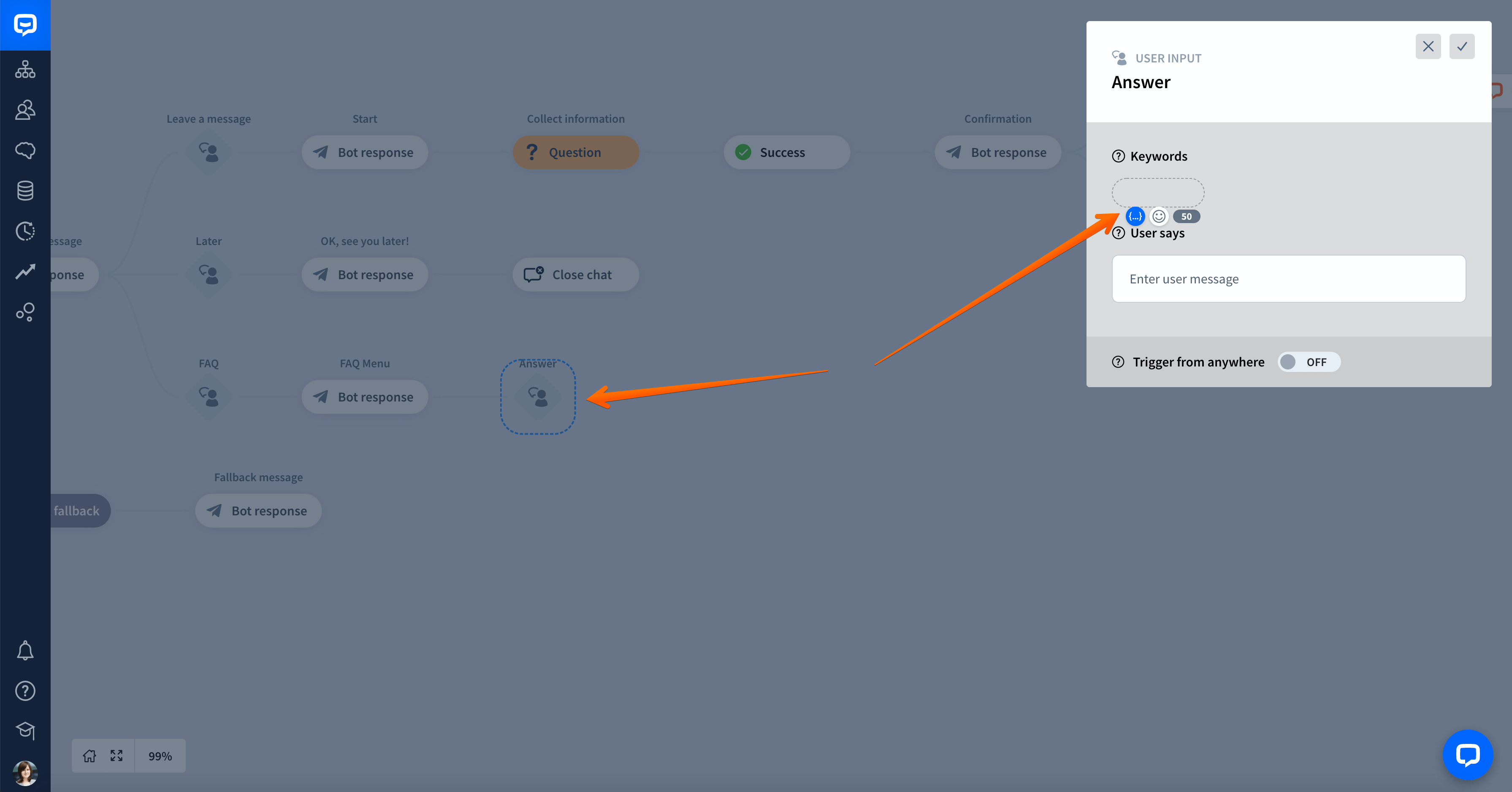 chatbot Yes - No entity
