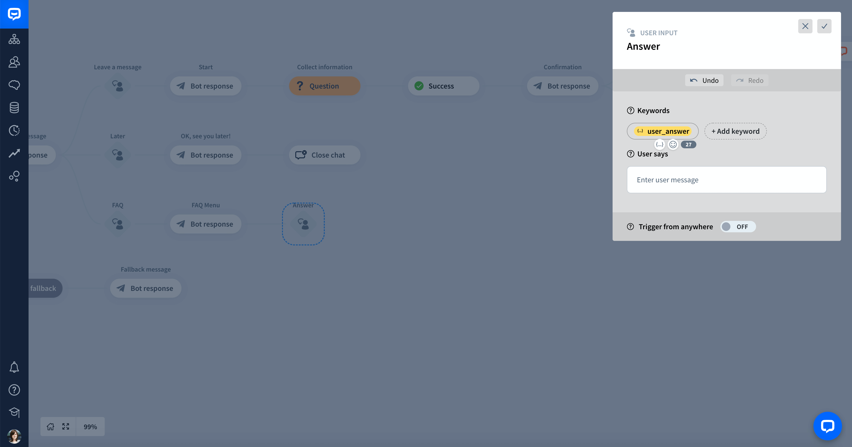 chatbot Yes - No entity