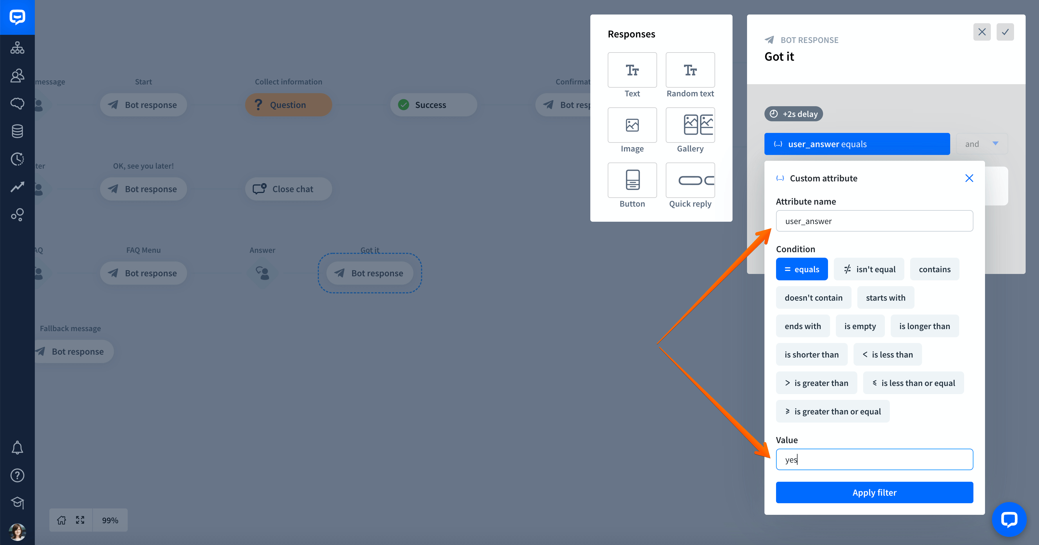 chatbot Yes - No entity