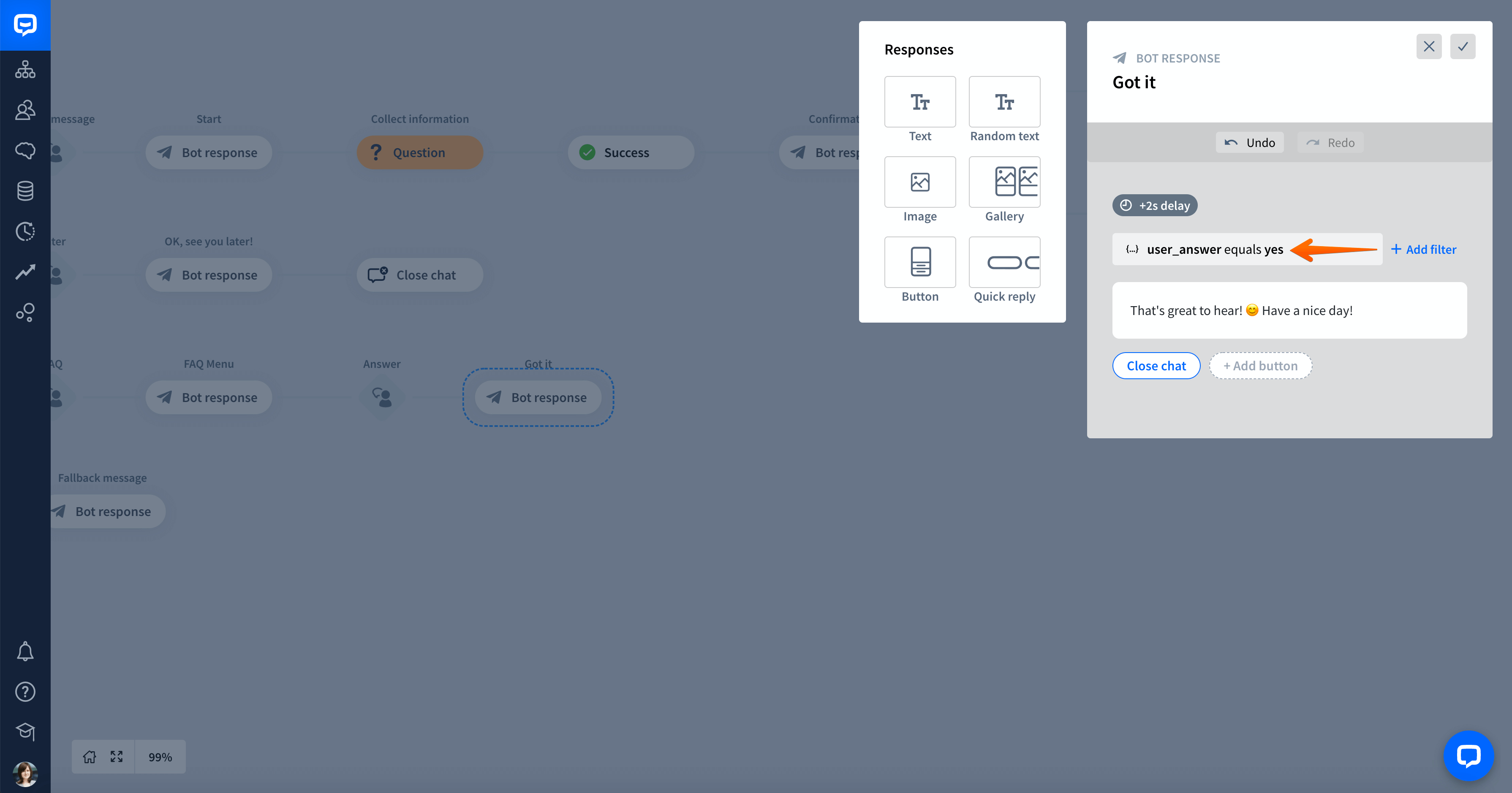chatbot Yes - No entity