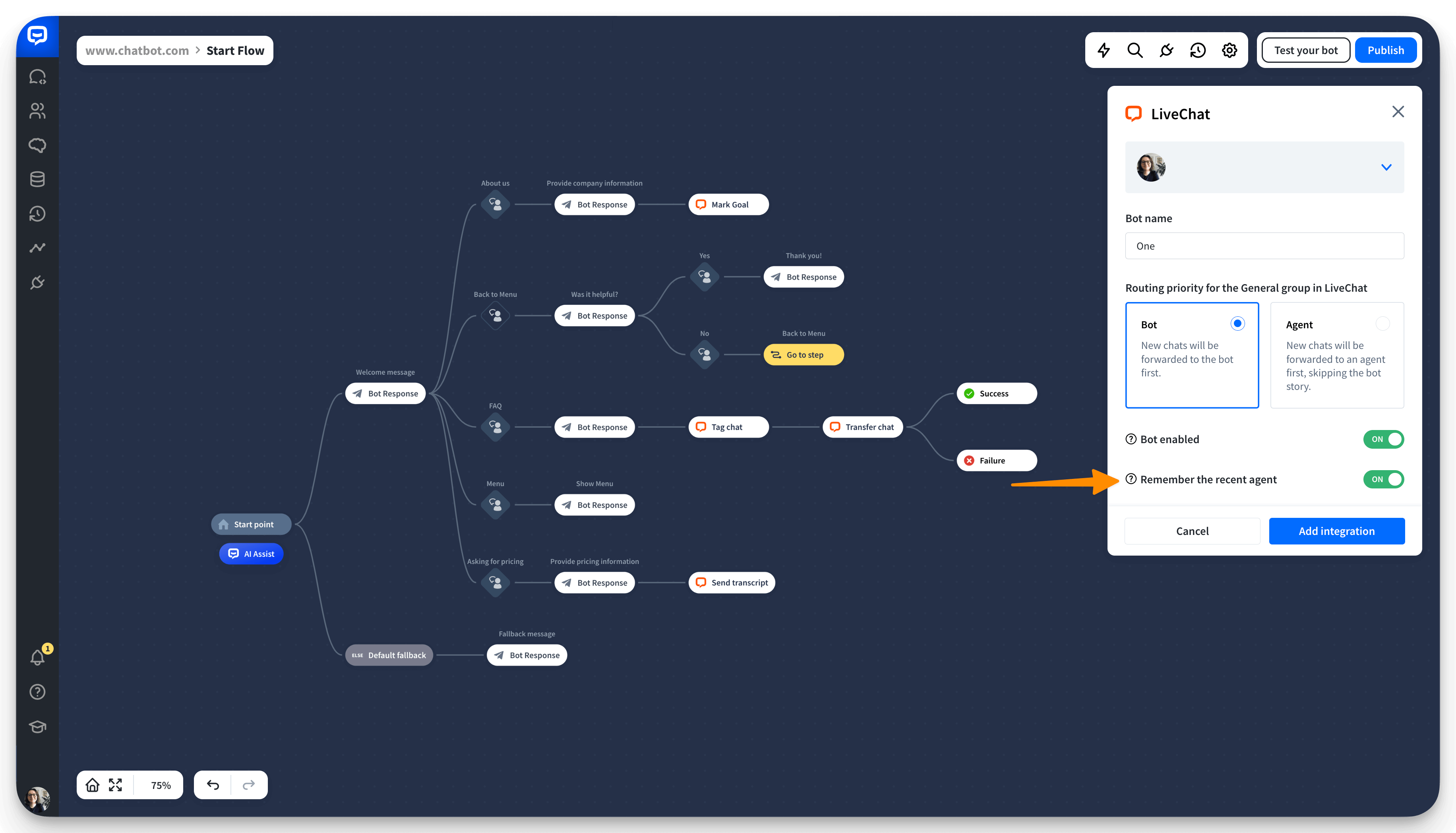 chatbot and livechat integration